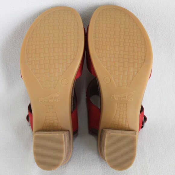 Dansko Deandra Sandals Womens Size 38 US 8 Red Studded Leather Block Heel - Picture 9 of 11